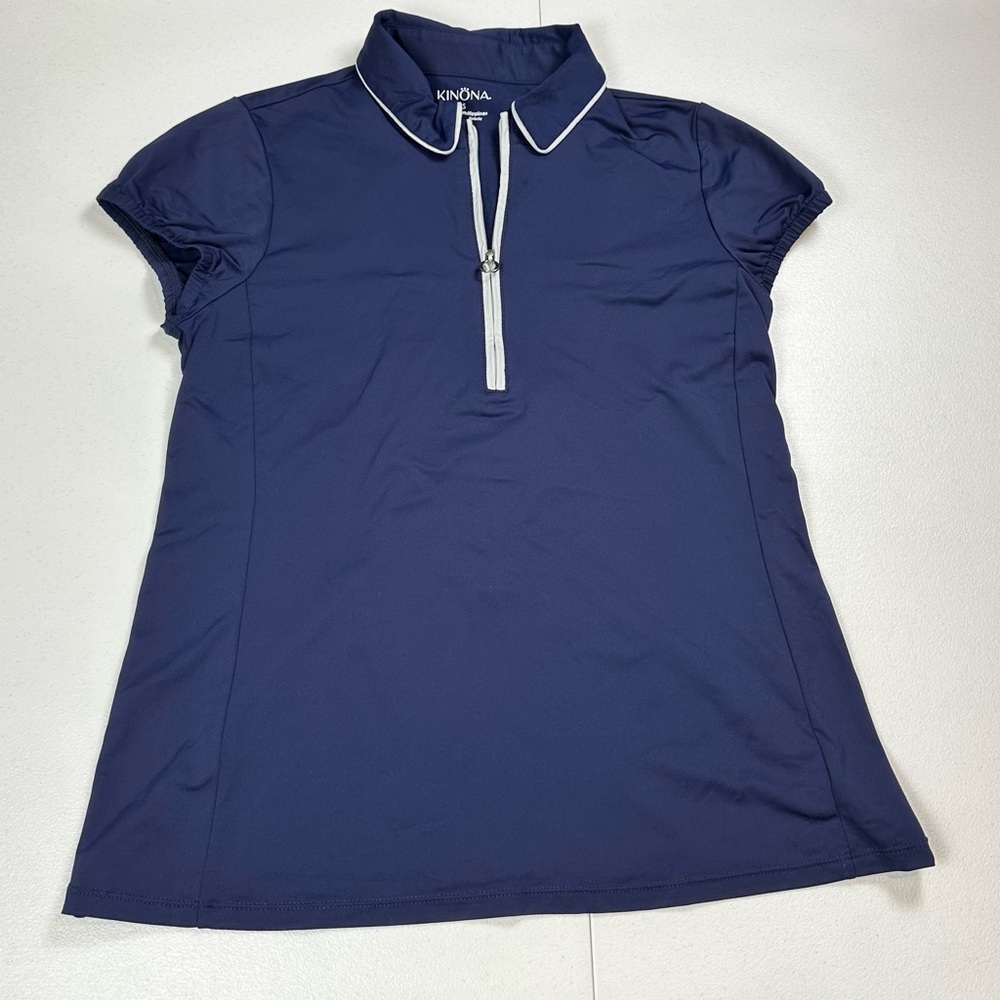 Kinona Women’s Polo Short Sleeve Navy Top Size Small UPF 50+ 1/4 Zip